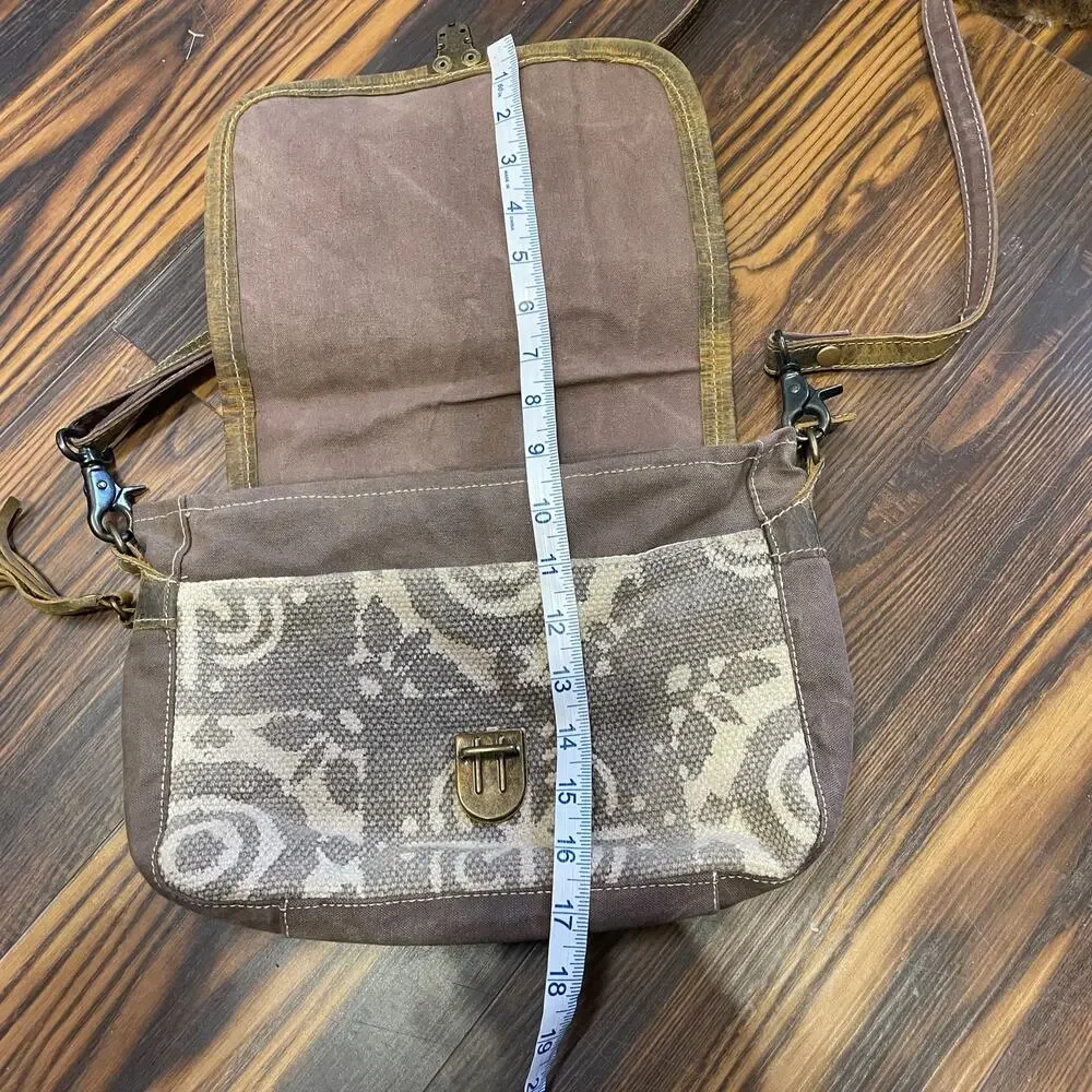 Myra Bag Canvas & Cow Hair/Hide Flap Front w/Clasp Closure